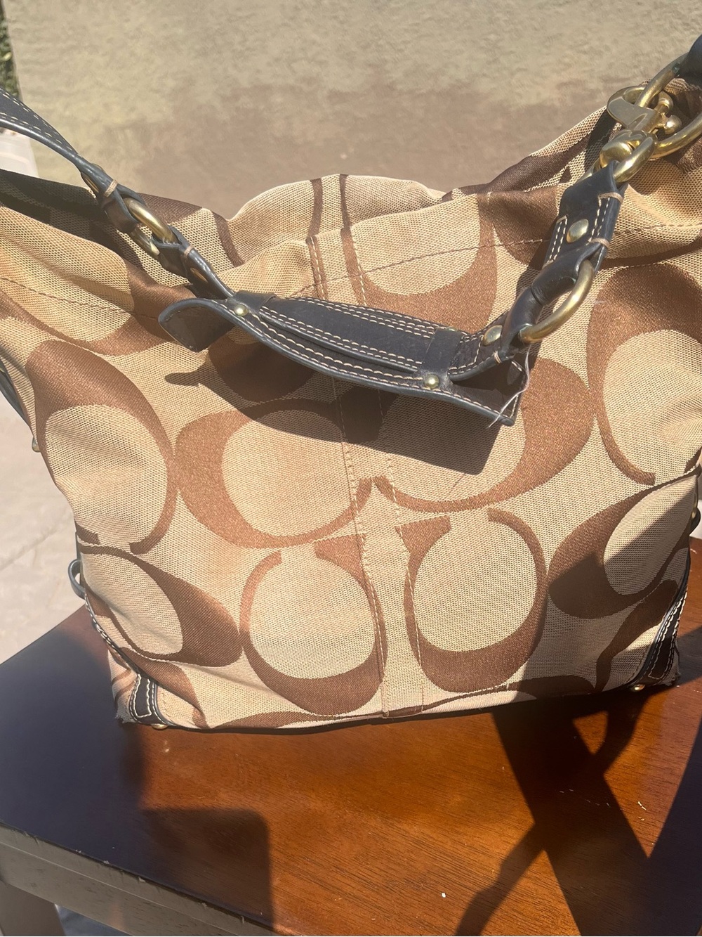 Coach Canvas Carly Large Shoulder Bag in Beige and Brown Y2K
